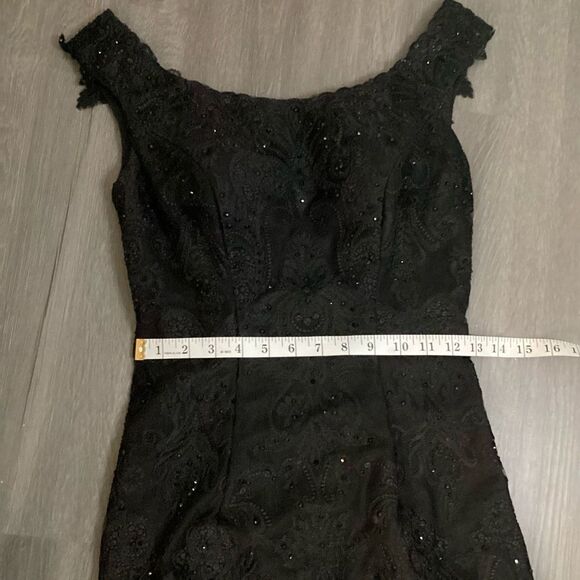 Mon Cheri Black Sparkle Evening Gown Prom Dress Mermaid Skirt with Train Size 4 - Picture 15 of 16